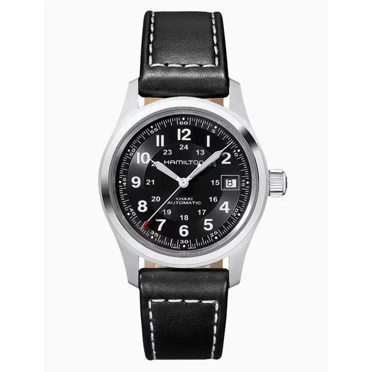 Hamilton Khaki Field Automatic Black Dial Leather Strap Men`s Watch H70455733