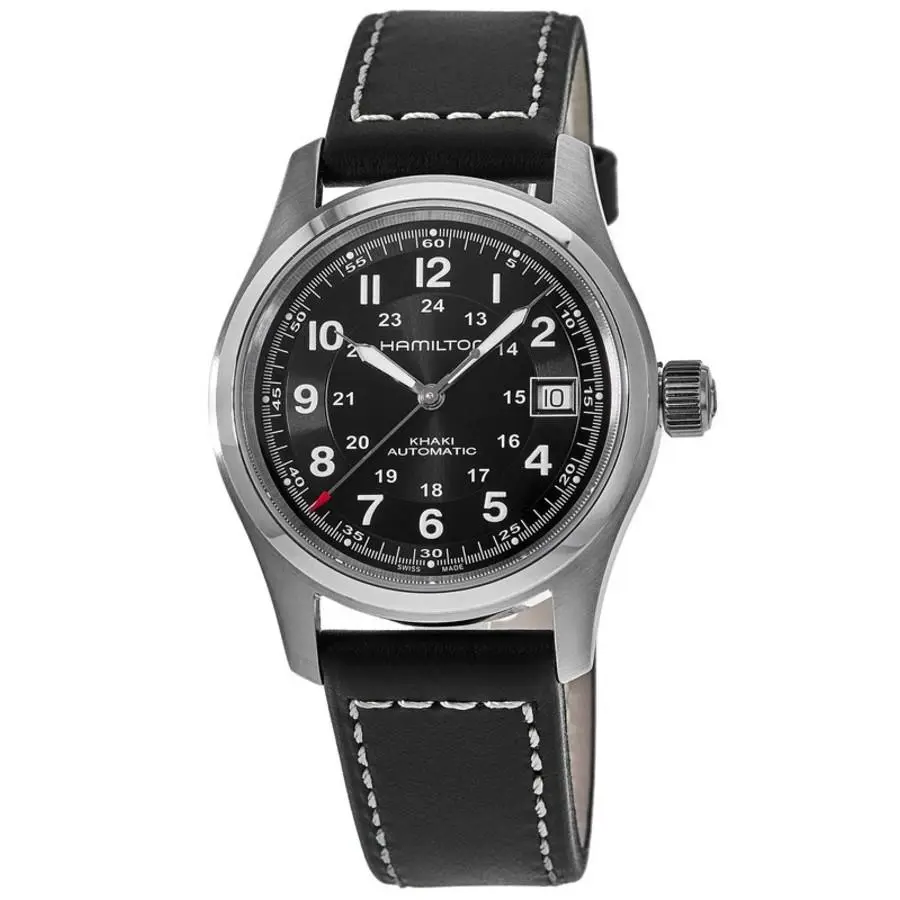 Khaki Field Auto 38MM Black Dial Leather Men`s Watch H70455733 by Hamilton