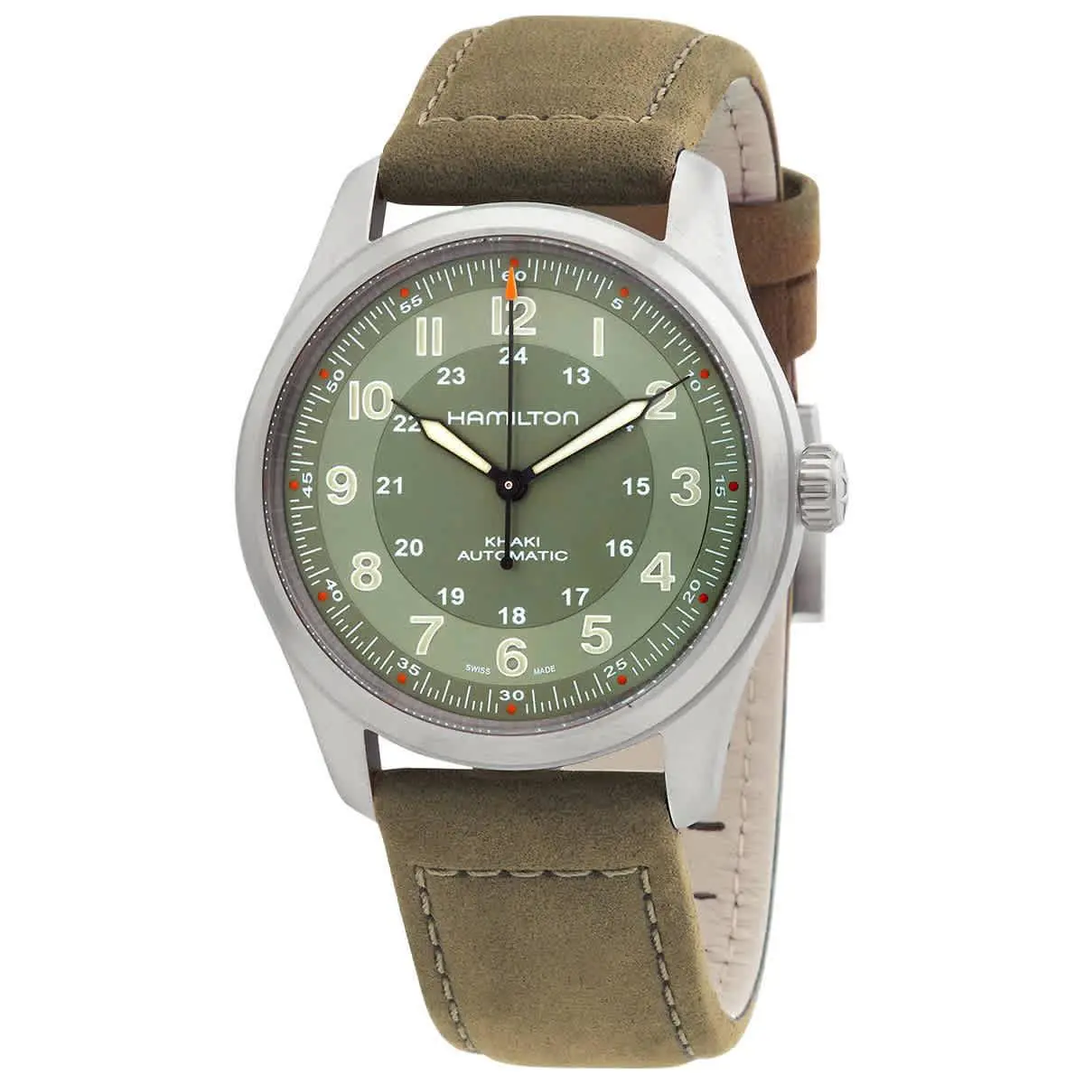 Hamilton Khaki Field Automatic Green Dial Unisex Watch H70205860 - Dial: Green, Band: Green, Bezel: Silver