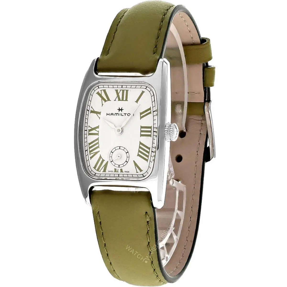 Hamilton American Classic Boulton M Green Leather Women`s Watch H13321813 - Dial: White, Band: Green, Bezel: Gray, Silver