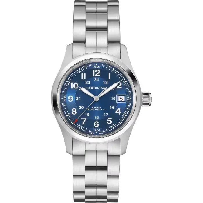 Hamilton Khaki Field Automatic Blue Dial Men`s Bracelet Watch H70455140 - Dial: Blue, Band: Silver, Bezel: Silver