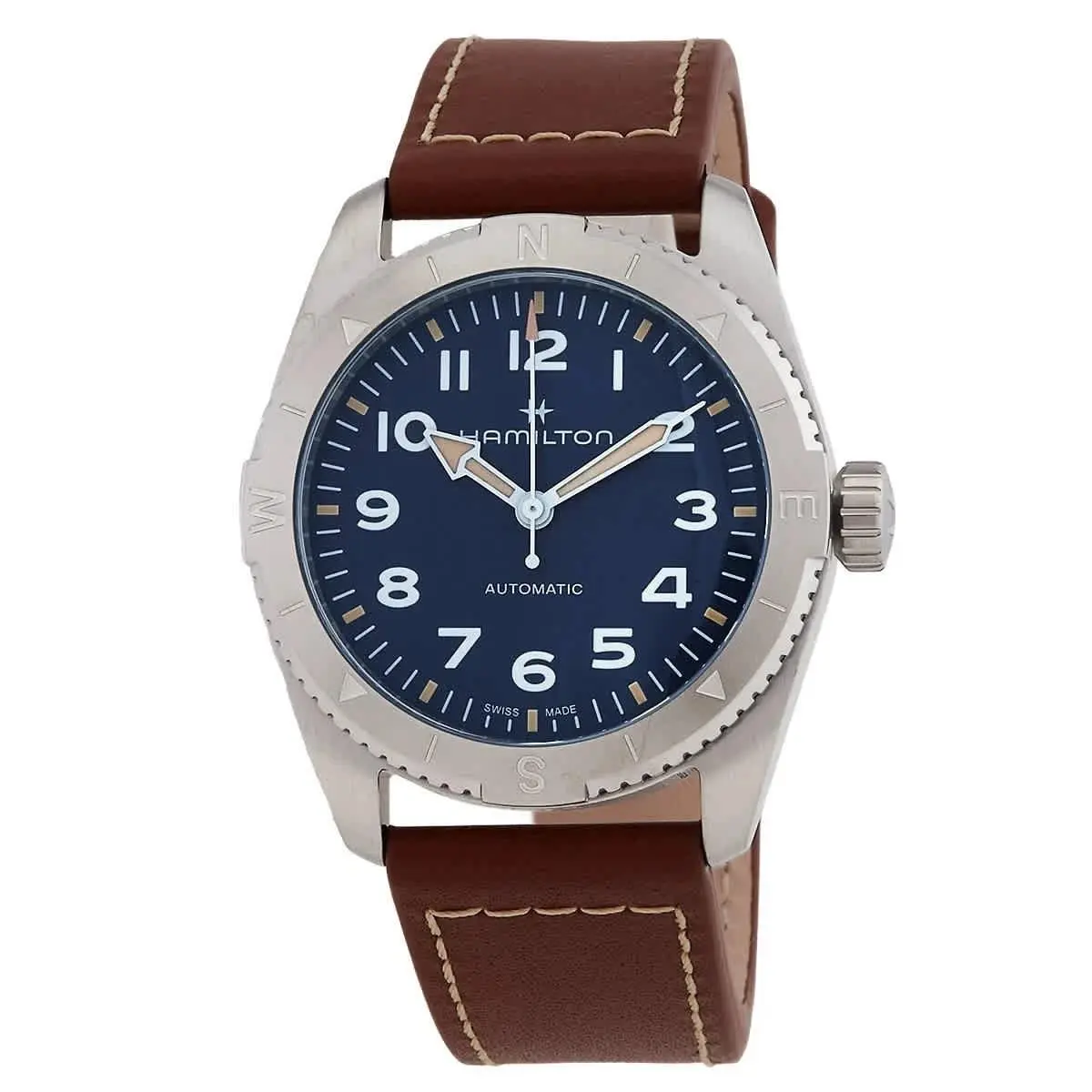 Hamilton Khaki Field Expedition Automatic Blue Dial Men`s Watch H70225540 - Dial: Blue, Band: Brown, Bezel: Silver