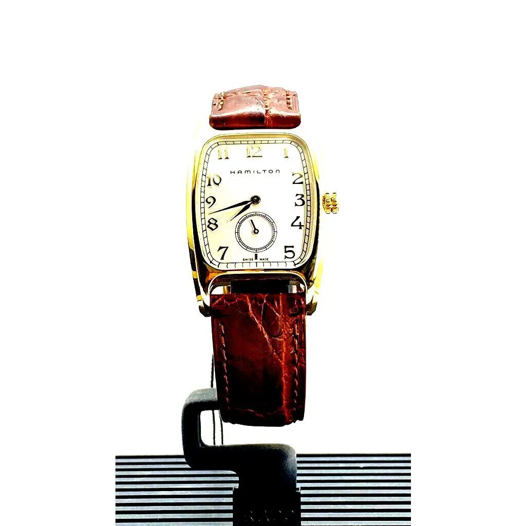 Hamilton Boulton Quartz Brown Leather White Dial Men`s Watch H13431553 - Dial: Gold, White, Band: Brown, Gold
