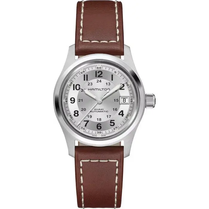 Hamilton Khaki Field Auto 385mm Silver Dial Leather Band Watch H70455553