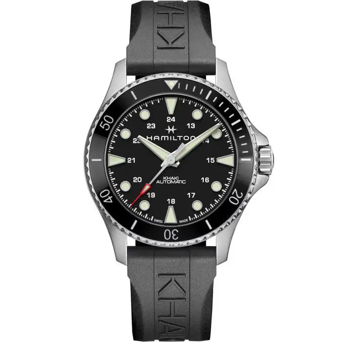 Khaki Navy Scuba Auto 43mm Black Dial Rubber Band Watch H82515330 by Hamilton