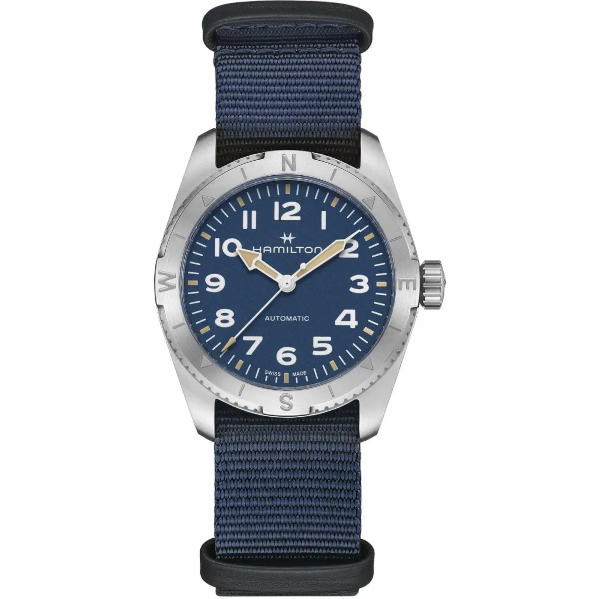 Hamilton Khaki Field Expedition 37MM Auto Blue Dial Nato Strap H70225940 - Dial: Blue, Band: Blue, Bezel: Silver