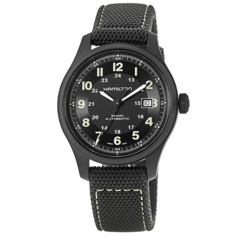 Hamilton Khaki Field Titanium Auto Black Dial Rubber Men`s Watch H70575733