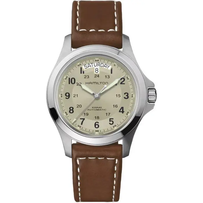 Khaki Field King Auto 40mm Beige Dial Leather Band Watch H64455523 by Hamilton