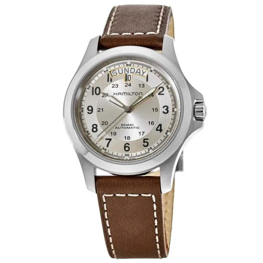 Khaki Field King Auto Beige Dial Leather Men`s Watch H64455523 by Hamilton