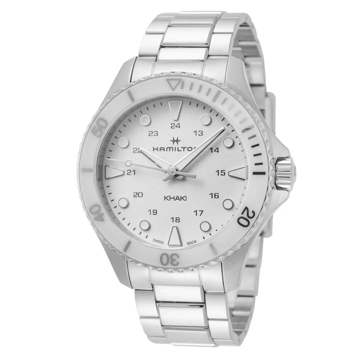 Hamilton Men`s Khaki Navy Scuba 37mm Quartz Watch - Dial: White, Band: Silver, Other Dial: White