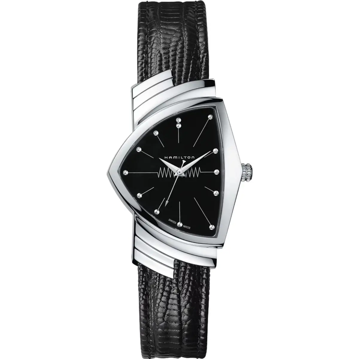 Hamilton Ventura Quartz 32mm x 50mm Black Dial Unisex Watch H24411732 - Dial: Black, Band: Black, Bezel: Silver