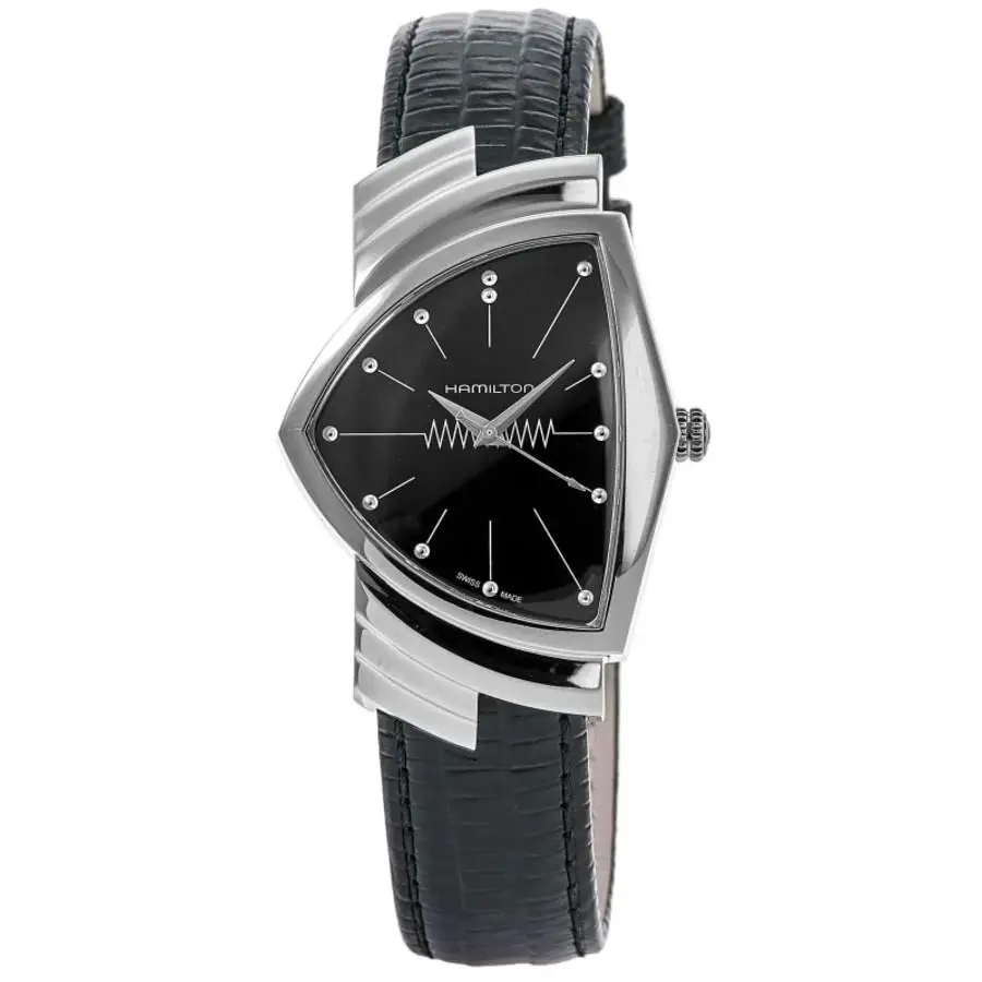 Hamilton Ventura Quartz Black Dial Leather Strap Men`s Watch H24411732 - Face: Black, Dial: Black, Band: Black