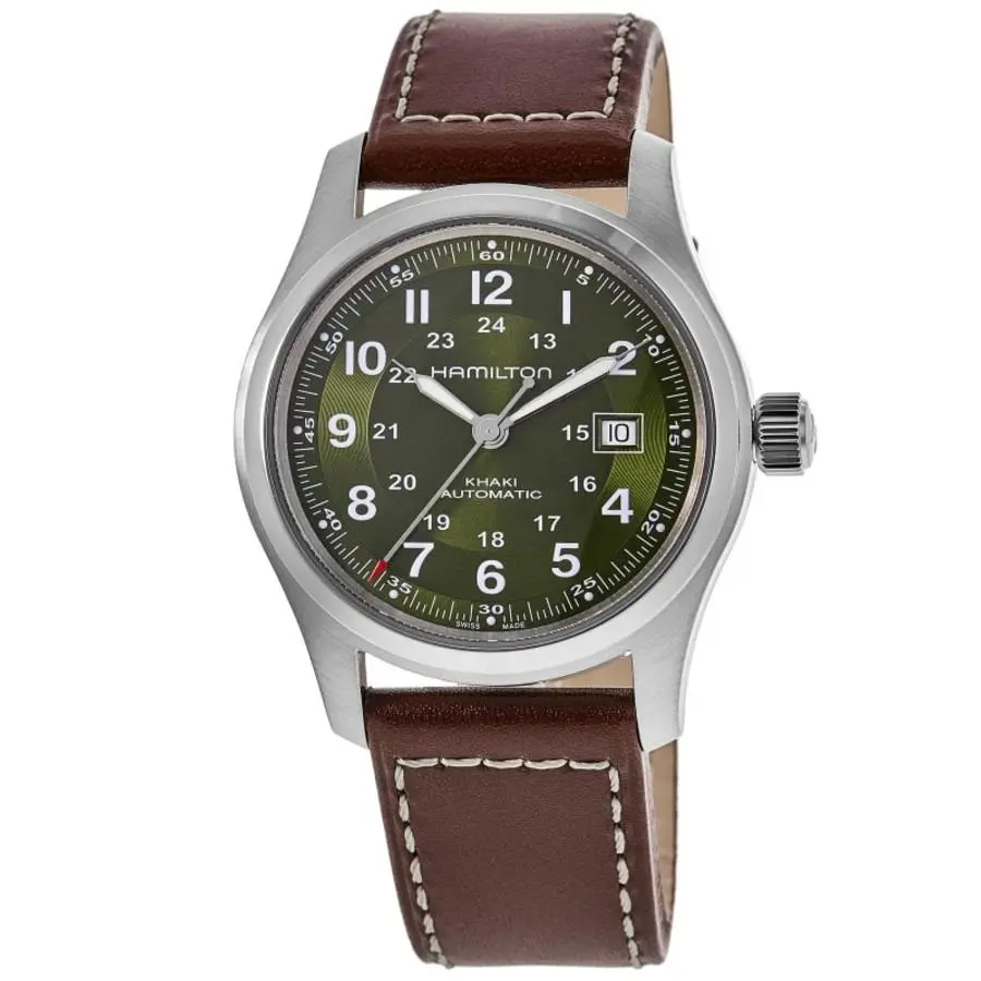 Khaki Field Auto 42MM Green Dial Leather Men`s Watch H70605560 by Hamilton
