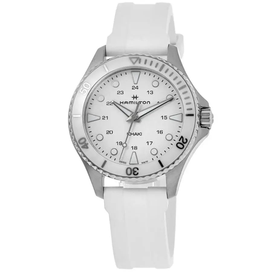 Khaki Navy Scuba Quartz White Dial Rubber Women`s Watch H82221310 by Hamilton