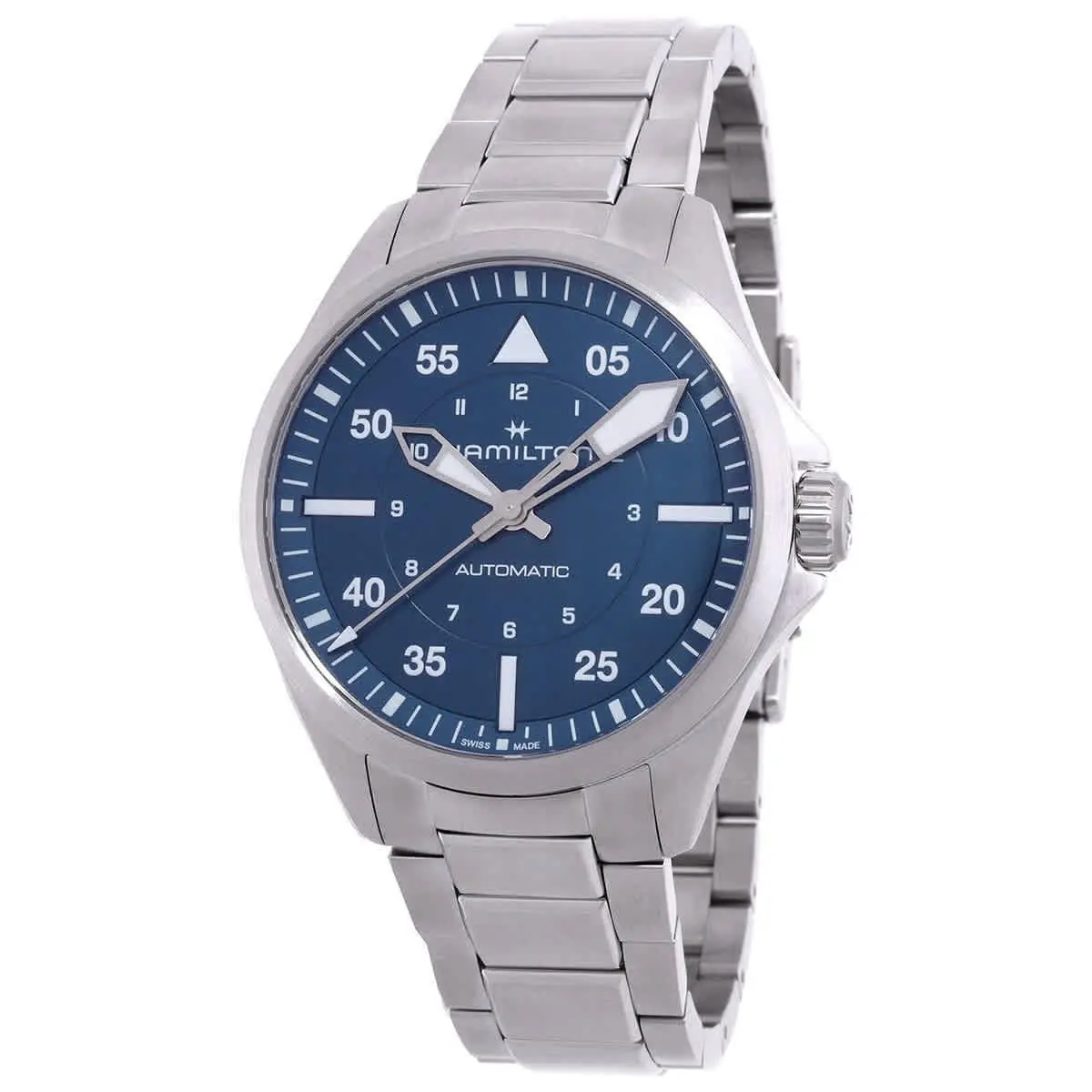 Hamilton Khaki Aviation Pilot Automatic Blue Dial Watch H76305140 - Dial: Blue, Band: Silver-tone, Bezel: Silver-tone