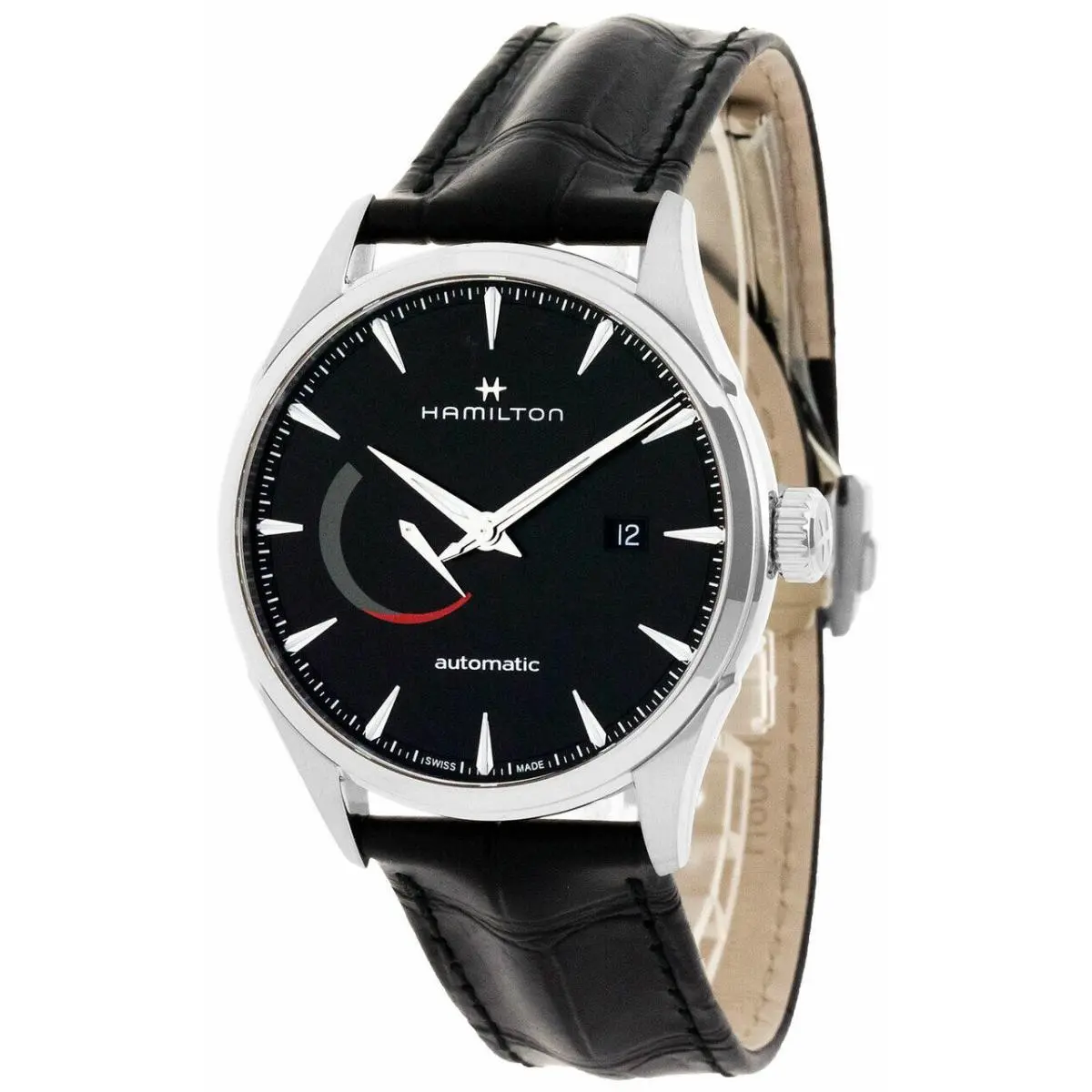 Hamilton Jazzmaster Automatic Black Leather Mens Watch H32635731 - Dial: Black, Band: Black, Bezel: Silver