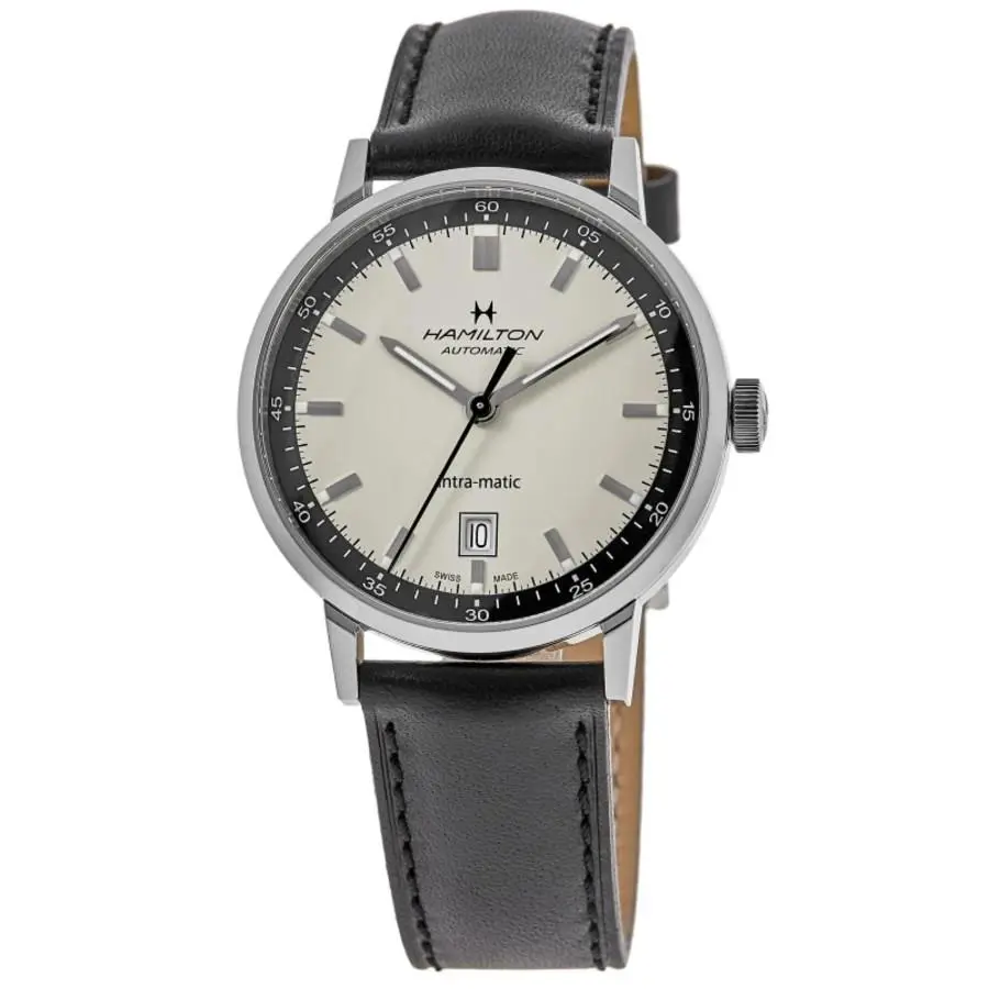 Hamilton American Classic Intra-matic Auto Beige Men`s Watch H38425720 - Face: Beige, Dial: Beige, Band: Black