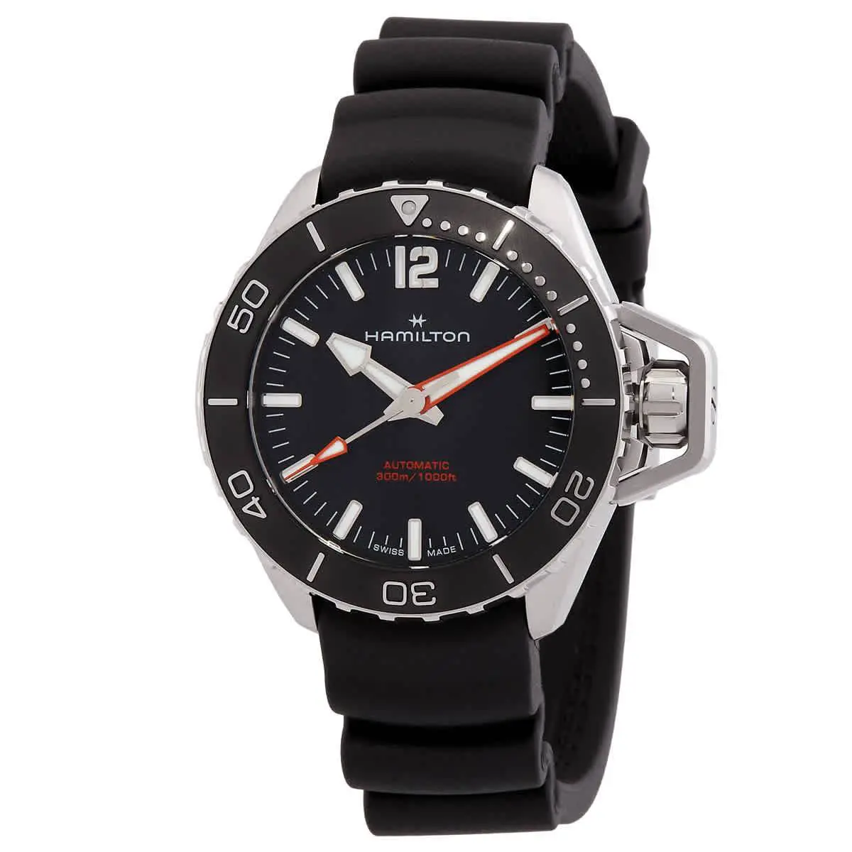 Hamilton Men`s Khaki Navy 41mm Automatic Watch H77455330 - Dial: Black, Band: Black, Other Dial: Black