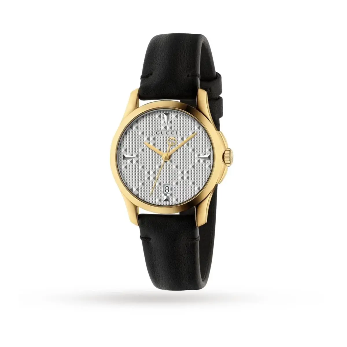 Gucci YA126571A Women`s G-timeless Silver-tone Dial Quartz Watch - Dial: Silver-Tone, Band: Black