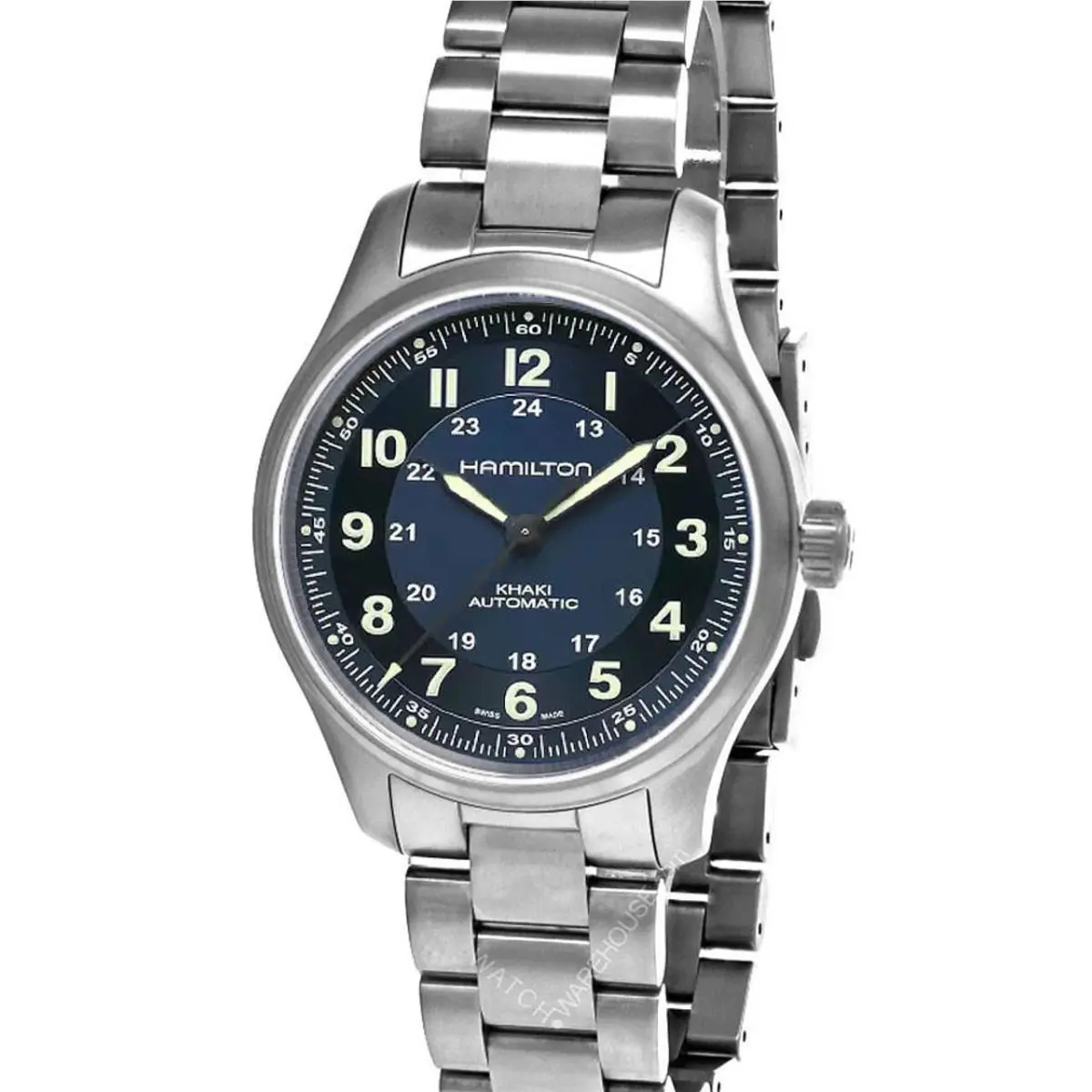 Hamilton Khaki Field Titanium Auto Blue Dial Round Men`s Watch H70545140 - Dial: Blue, Band: Titanium, Bezel: Silver