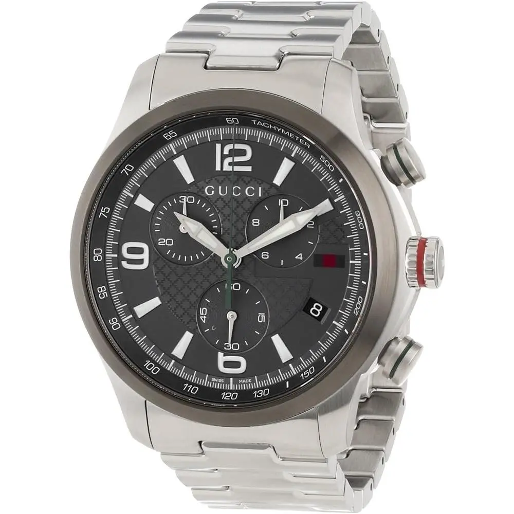 Gucci G-timeless Gray Dial Stainless Steel Men`s Watch - YA126238 - Dial: Black, Band: Silver, Bezel: Gray