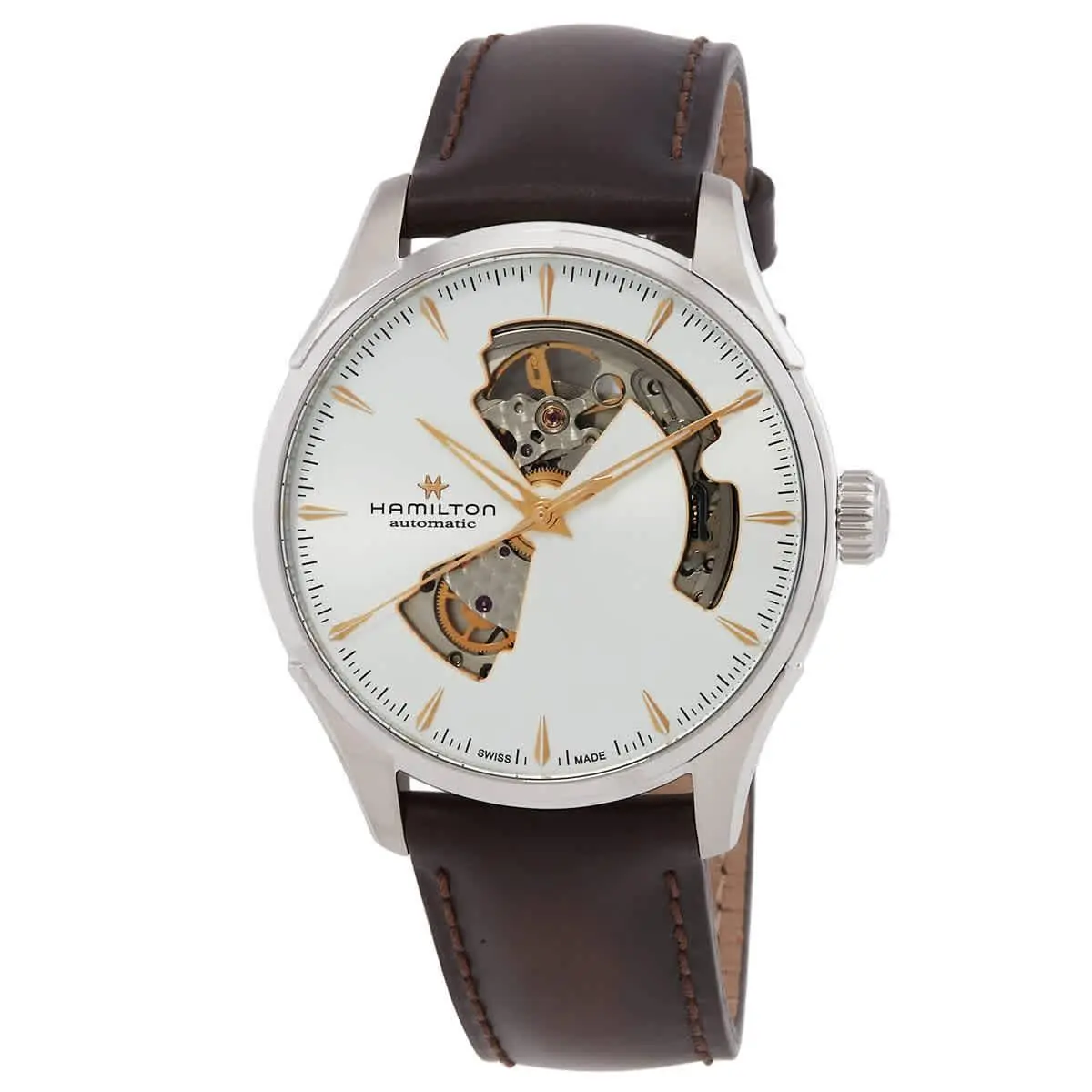 Hamilton Jazzmaster Open Heart Auto Automatic Silver Dial Watch H32675551 - Dial: Silver, Band: Brown, Bezel: Silver-tone