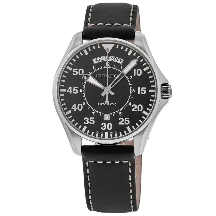Hamilton Khaki Pilot Automatic Black Dial Men`s Watch H64615735 - Dial: Black, Band: Black, Bezel: Silver