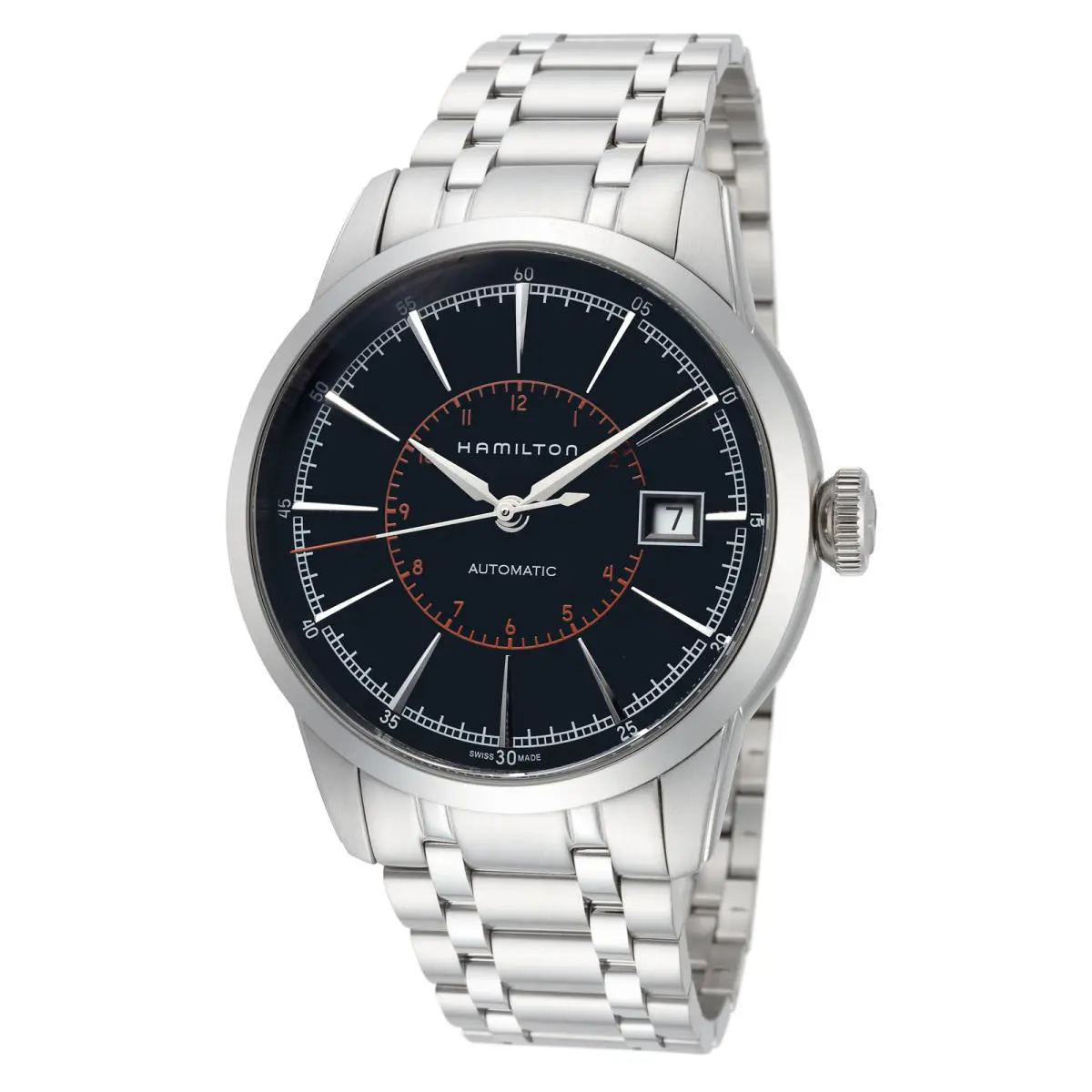 Hamilton Men`s American Classic 40mm Automatic Watch H40555131 - Dial: Black, Band: Silver Tone, Other Dial: Black