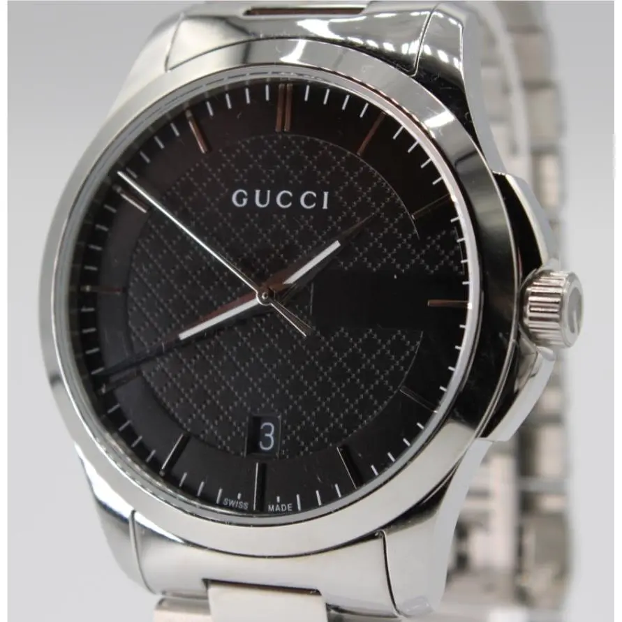 G-timeless 38 MM YA126457 Silver Stainless Steel Black Dial Men’s Watch by Gucci