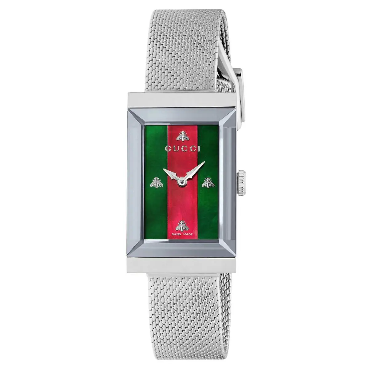 Gucci G-frame Red and Green Dial Stainless Steel Women`s Watch YA147401 - Dial: Green, Red, Band: Silver