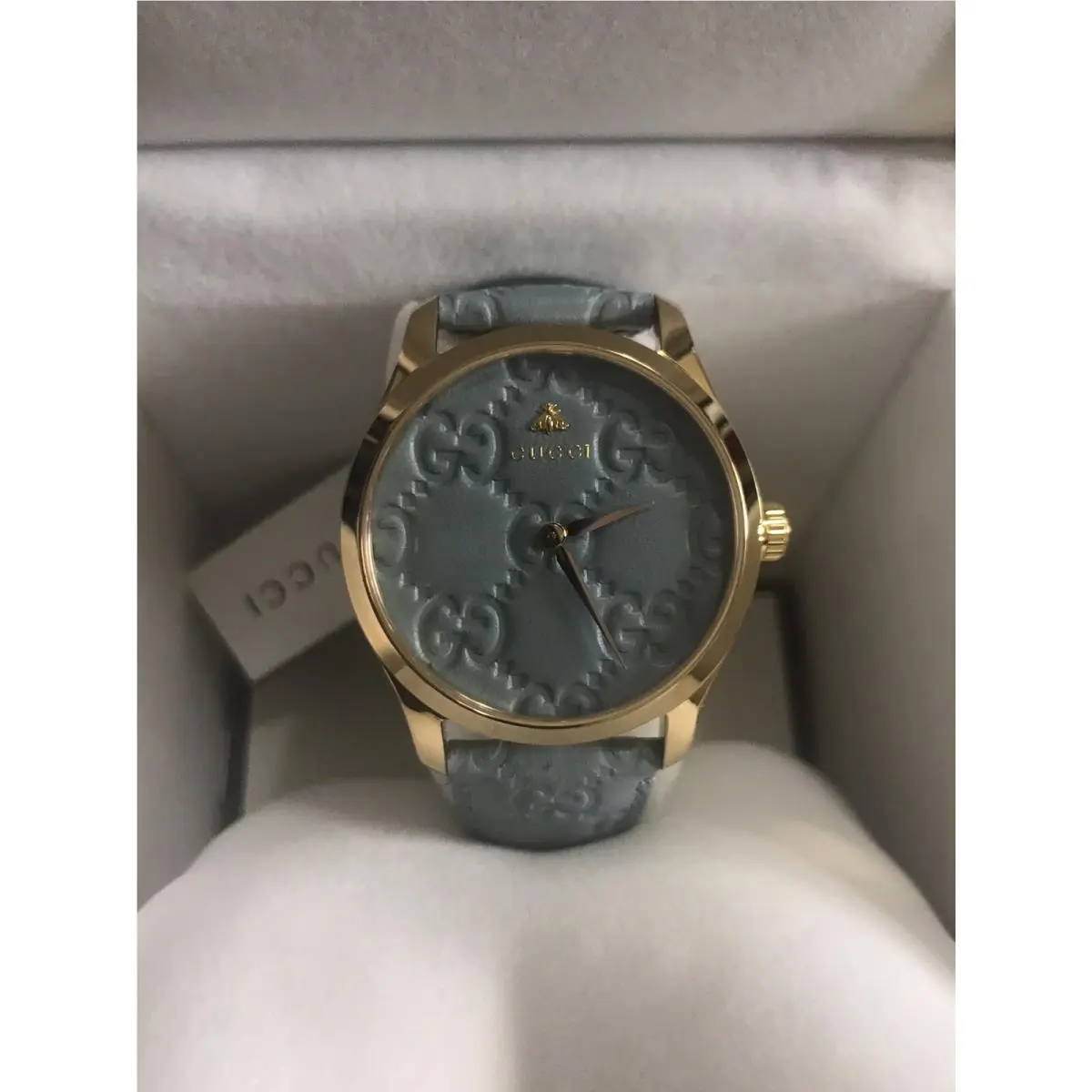 G-timeless Women’s Watch – Baby Blue Gold by Gucci
