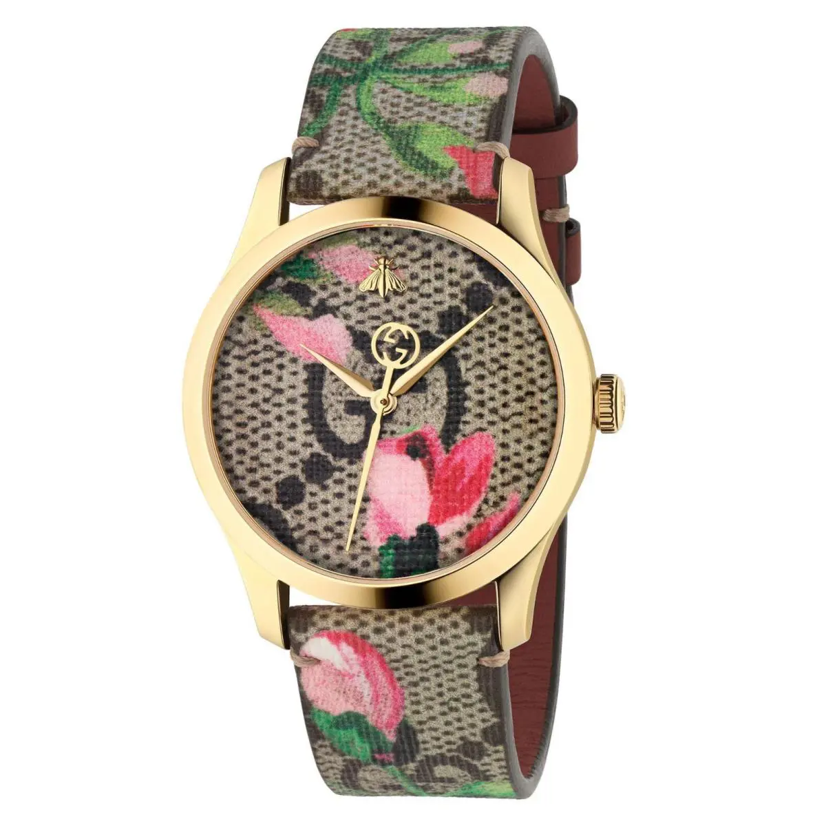 Ladies` Gucci G-timeless Pink Blooms Canvas Strap Watch YA1264038A - Band: Pink