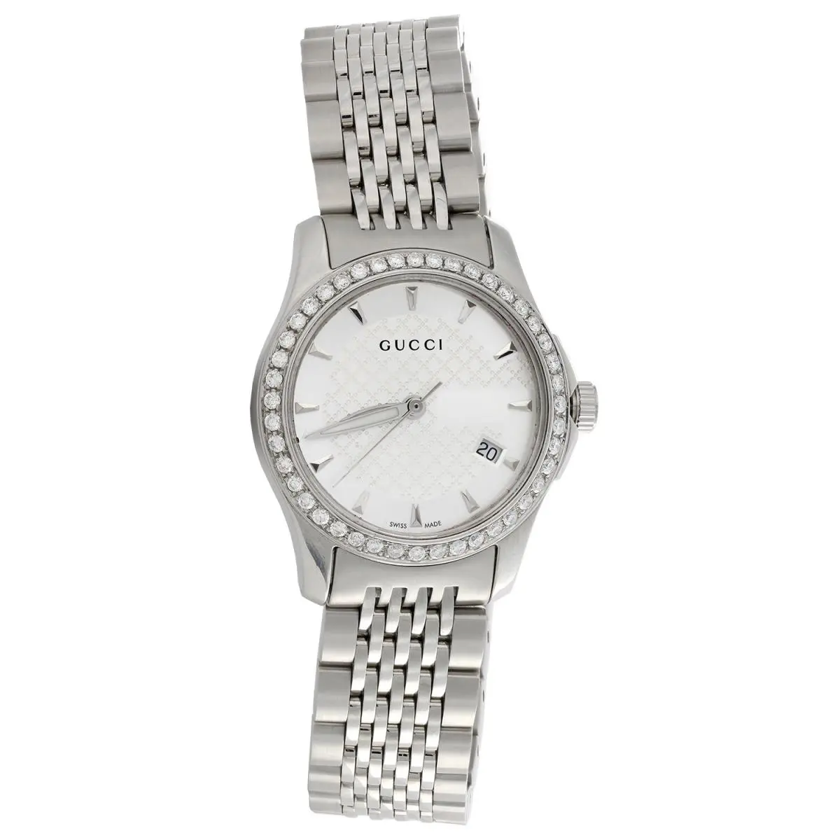 Gucci Ya126501 Diamond Watch G-timeless Ladies 27mm S. Steel Silver Dial 0.60 CT