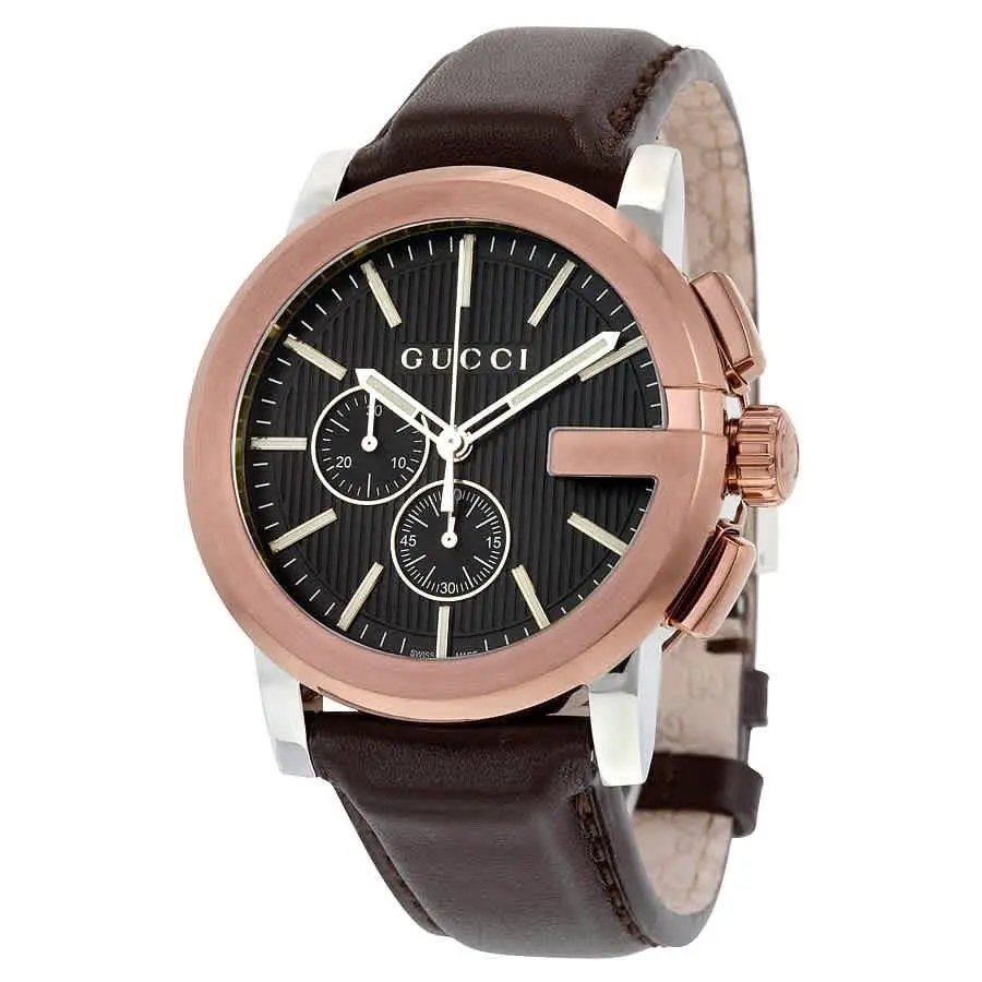 G Chrono XL Black Dial Brown Leather Men`s Watch YA101202 by Gucci
