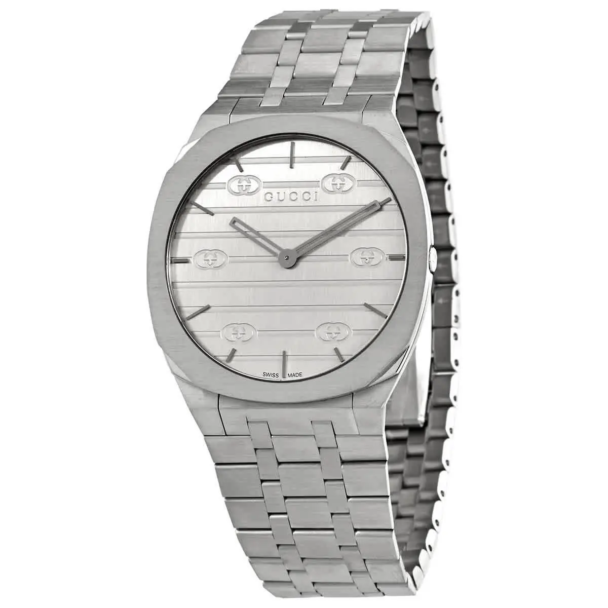 Gucci 25H Quartz Silver Dial Men`s Watch YA163407