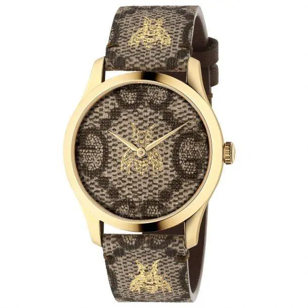 Gucci G-timeless GG and Bee 38mm Brown Dial Leather Band Watch YA1264068A