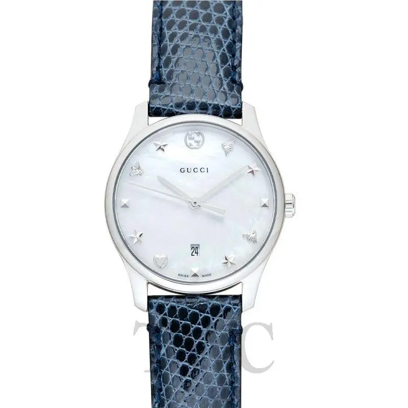 Gucci Women`s G-timeless Mop Dial Leather Band Watch - YA126588