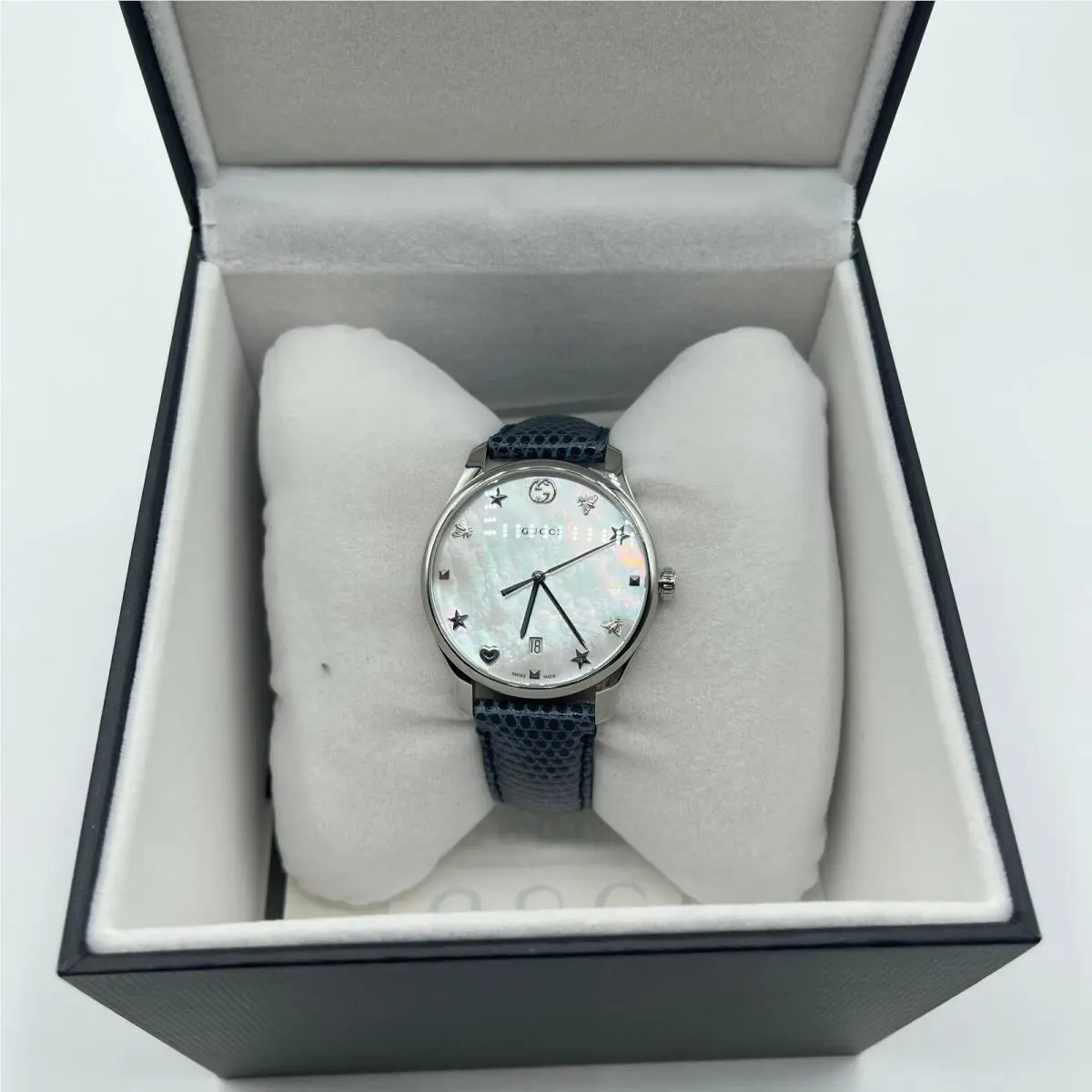 Gucci Swiss Made Silver Stainless Steel Lizard Skin Watch YA1264049 483567 8878