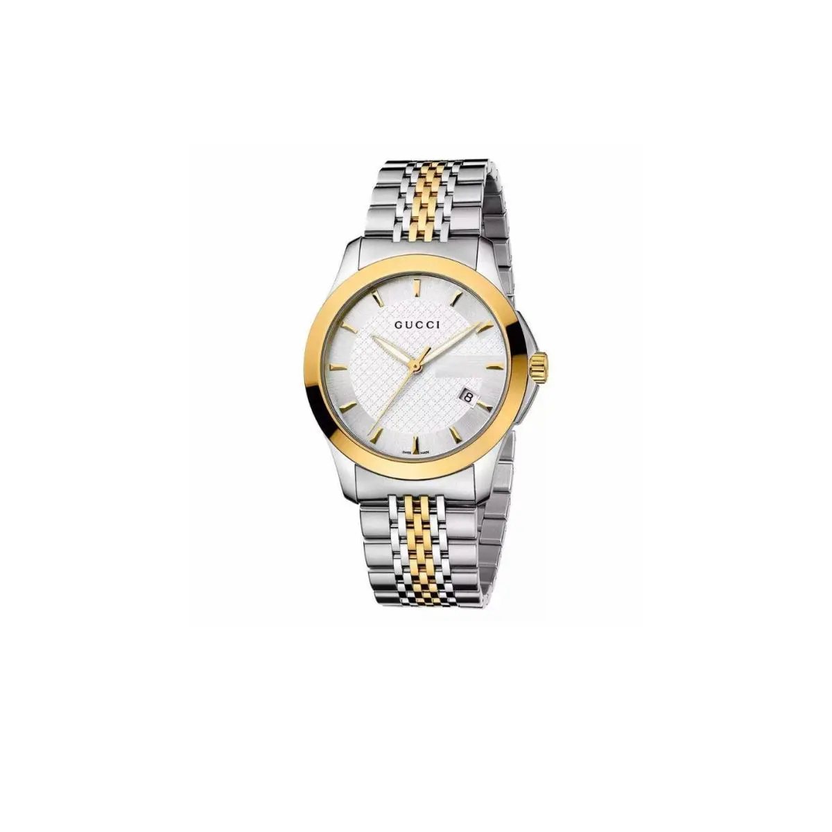 Gucci G-timeless Silver Dial Two Tone Gold YA126409 38mm Watch - Dial: Silver, White, Band: Silver, Bezel: Gold