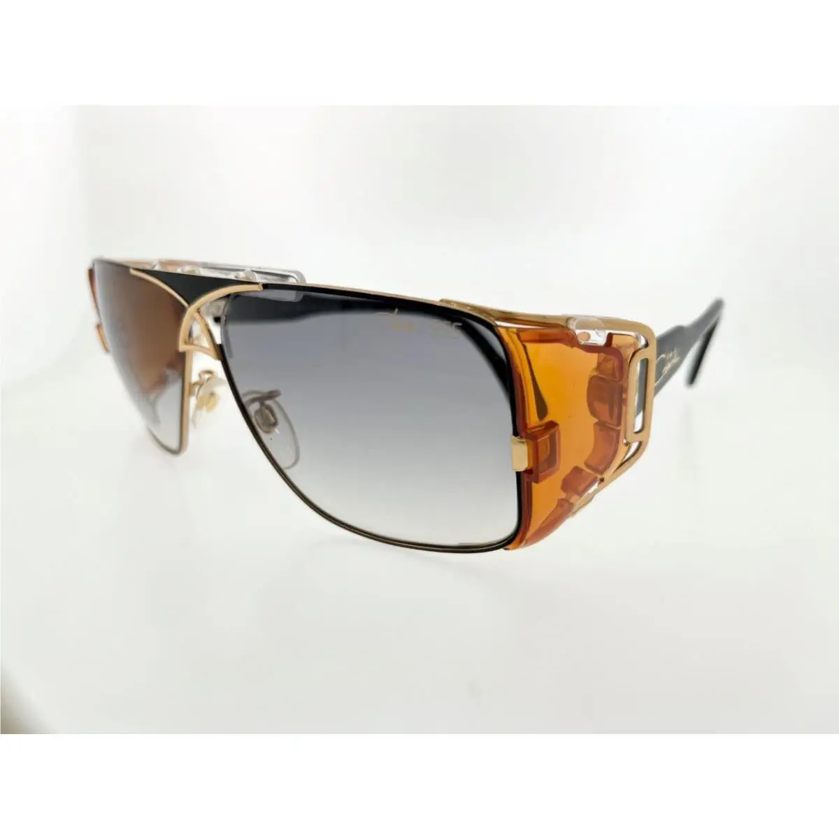 Cazal Sunglasses 955 010 63MM Black Gold Orange Sides Frame Grey Gradient Lense