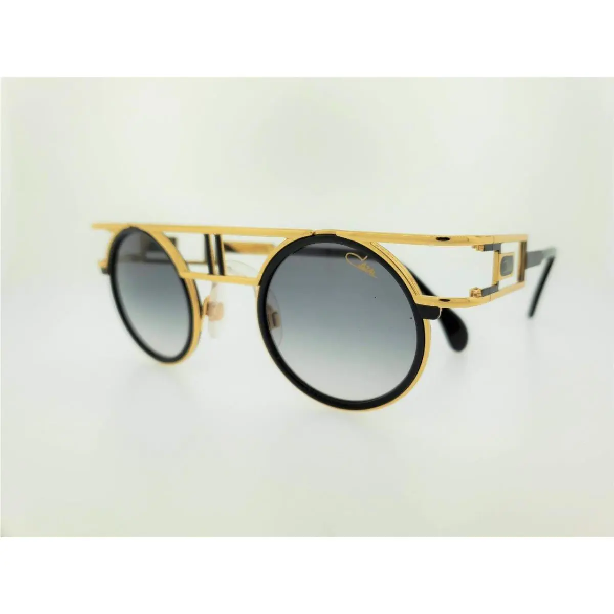 Cazal Sunglasses 668 001 43MM Round Gold Black Frame with Grey Gradient Lenses
