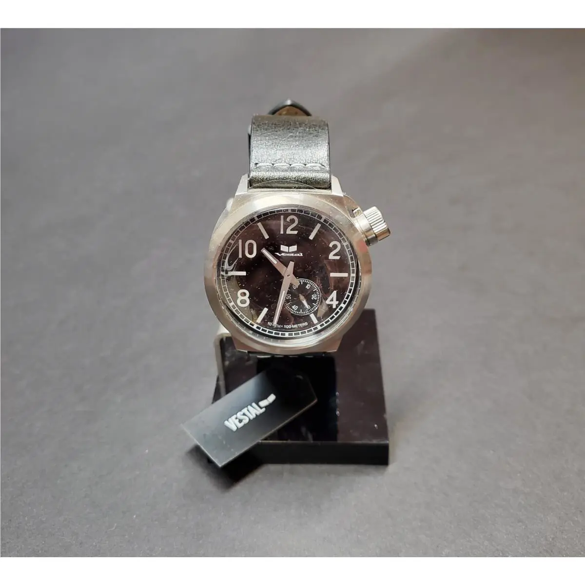 Vestal Men`s Leather Wristwatch - Black