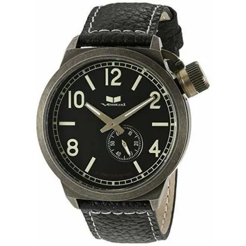 Vestal Canteen Watch CTN3L07 Antique Gold / Black w/ Black Leather Band