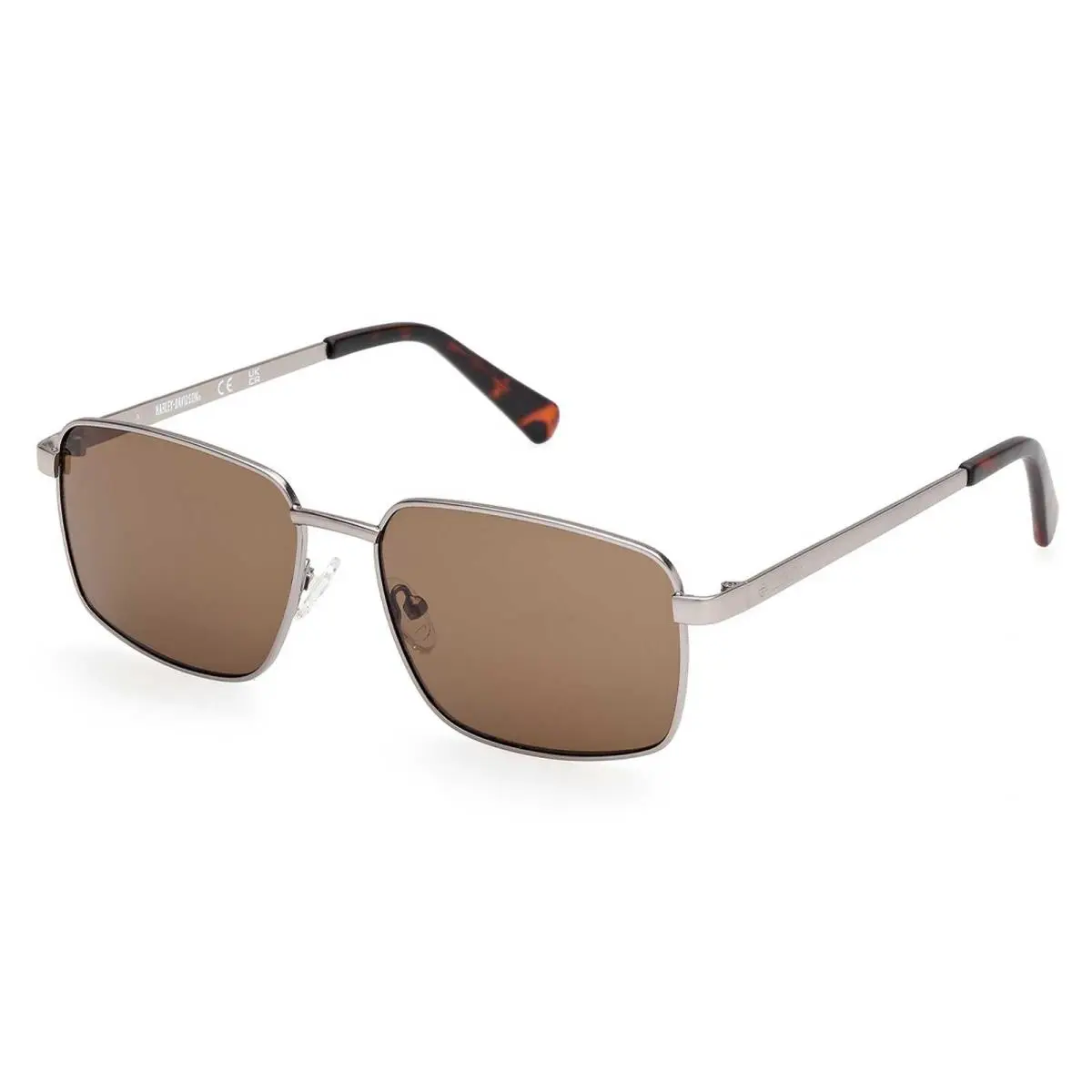 Harley-davidson Men`s Square Metal Sunglasses Matte Gunmetal Brown Lenses