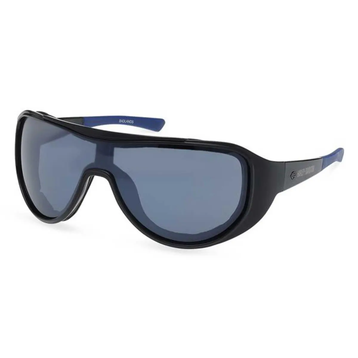Harley-davidson Men`s Badlands Shield Sunglasses Shiny Black Blue Frames by Harley Davidson
