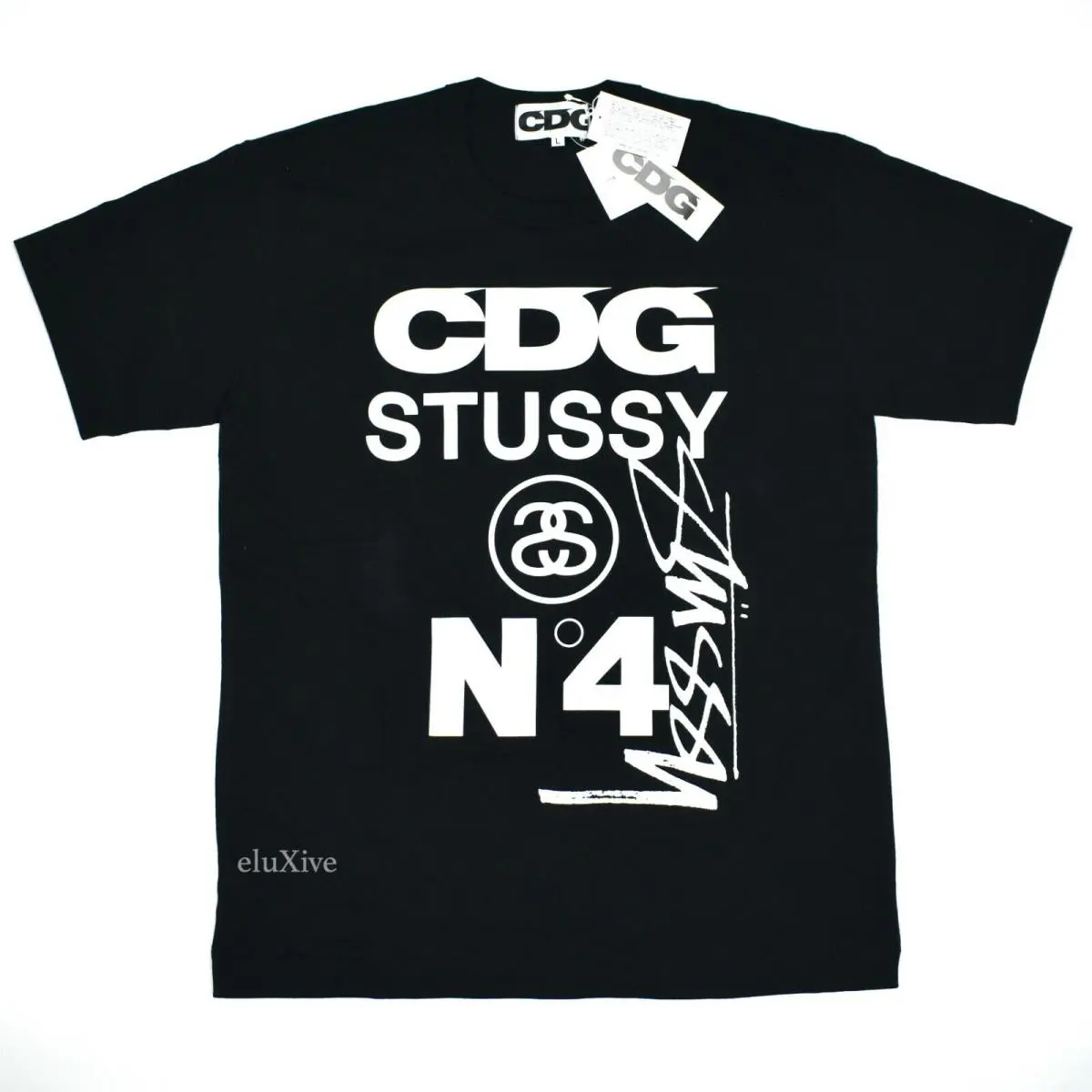 Comme Des Garcons Cdg Stussy No. 4 Logo Black T-shirt Mens XL DS