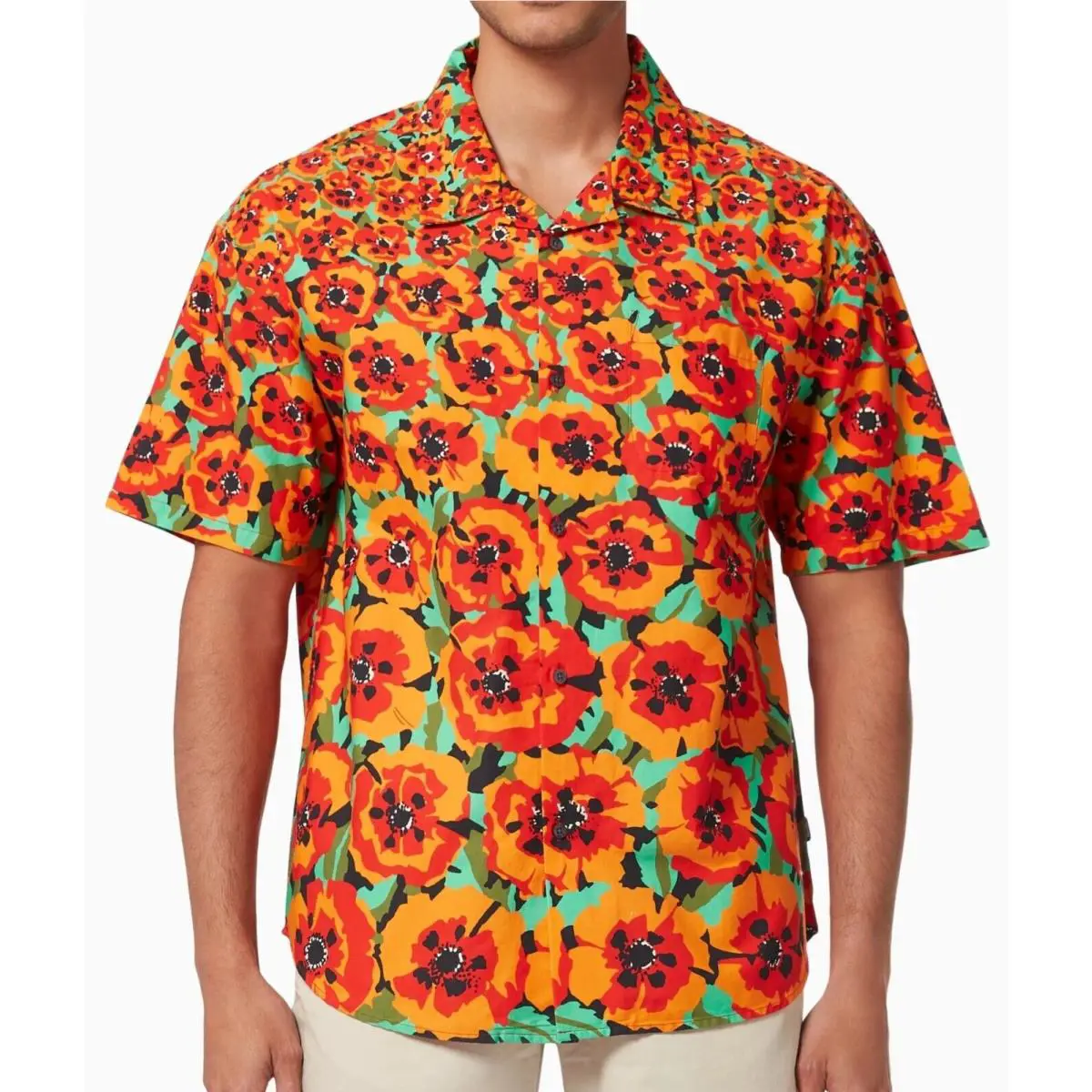 Stussy Poppy Men`s S/s Button-up Shirt - Orange - Large - - Last One