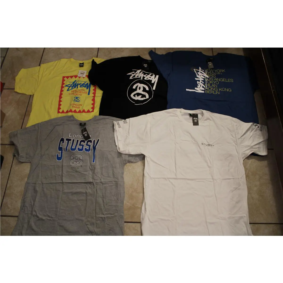 5x Mens Xxl Shirts Yellow Black Blue Gray White by Stussy
