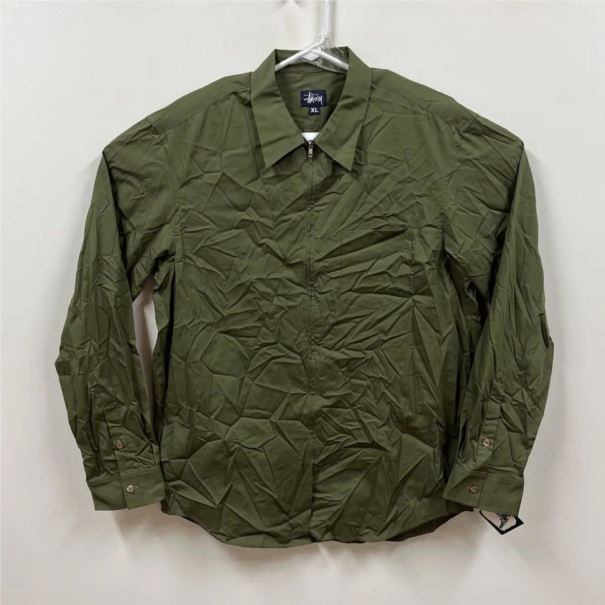 Stussy Simon Shirt Mens Extra Large Green Full Zip Long Sleeve Street Wear
