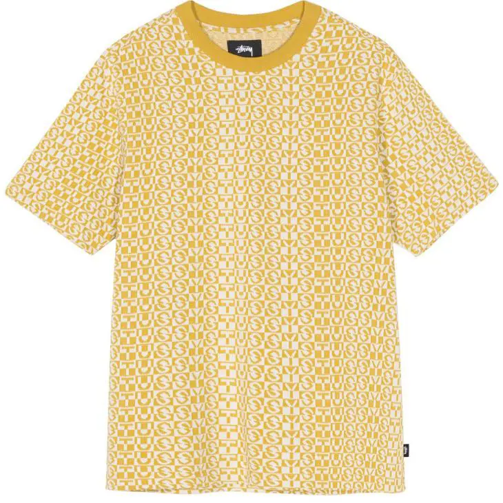Stussy Check Crew Logo Heavy Thick Top Shirt Mustard Yellow Off White 1140206 S